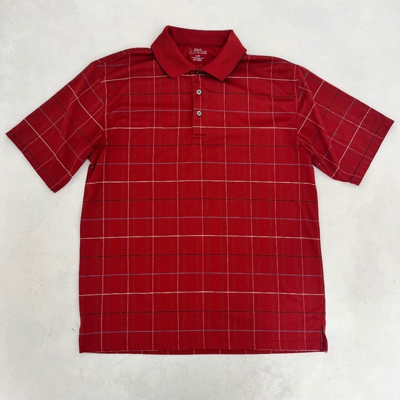 PGA Tour Mens Size L Golf Polo Shirt Red Plaid Short Sleeve Summer Outdoor - Picture 1 of 7